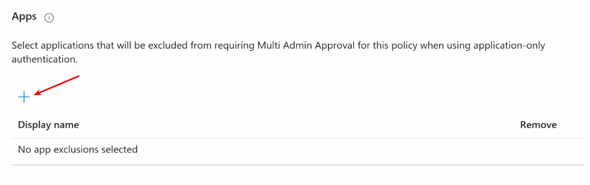 Apps exclusions panel with the plus button highlighted