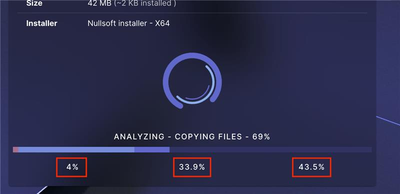 Three percentages outlined in red under a process bar